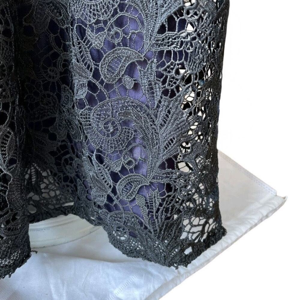 ML Monique Lhuillier Black Lace Illusion Back Column Gown Plum Lining 16 EUC - Picture 4 of 5